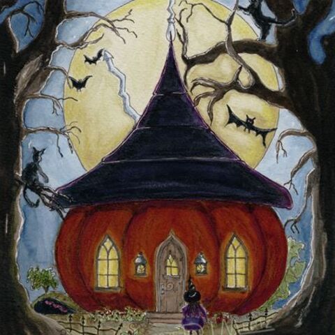Enchanted Cottage at Pumpkin Hallow - Original 9x12