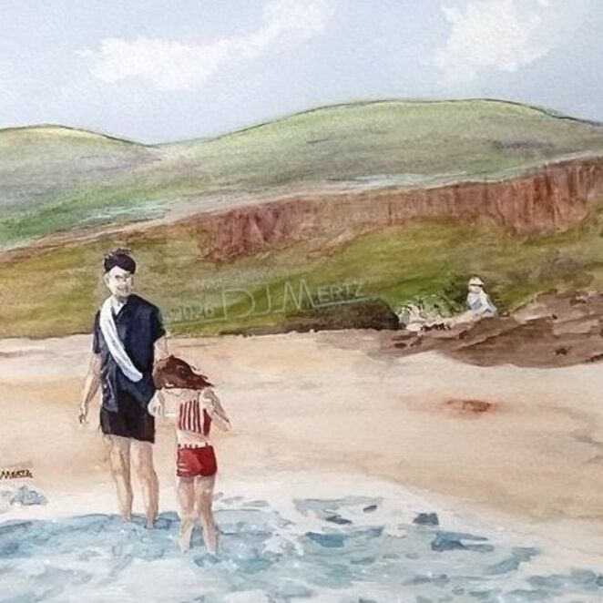 At The Beach - Original 16x12