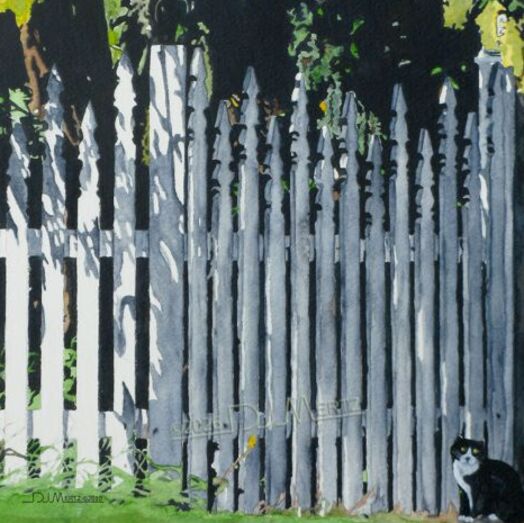 The Garden Fence - Original Framed 18x22