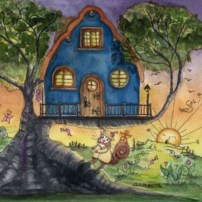Mr. Squirrel's Treehouse - Original Framed 14x11